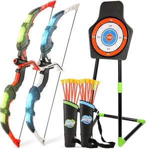 Bow and Arrow Set for Kids, 2-Pack LED Light Up Archery Set with 20 Suction Cup Arrows, Outdoor Toy for Boy Girl Age 4-8 8-12 with Standing Target&2 Quivers, Birthday Kid 5 6 7 8 9 Year Old