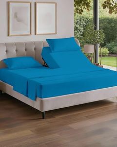 Split Head King Sheet Set – 4 Piece Flex Split Top King Sheets for Adjustable Beds - Fits 14” to 16" Mattress w/ Deep Pockets - Soft, Breathable & Cooling - Luxury Bedding & Wrinkle Free - Denim Blue