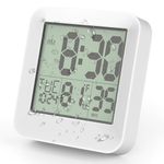 ALLOMN Digital Shower Clock, Waterproof Shower Wall Clock Bathroom Timer with Countdown Alarm Temperature, Touch Shower Clocks with Suction Cup Hanging Hole Stand for Kids and Adults (White)