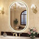 S'bagno Oval Bathroom Mirror with LED Lights 60x90 cm, Illuminated LED Bathroom Mirror with Aluminum Frame, Anti-Fog, 3000-6500K, Memory Function, IP44 Led Mirror Bathroom Horizontal/Vertical, Golden