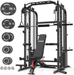 DONOW Smith Machine with 220Lbs Weight Stacks, Multi Function Home Gym System Power Rack Cable Crossover System LAT Pull Down Training Full Body Workouts