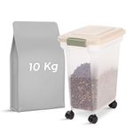 IRIS USA WeatherPro Airtight Dog Food Storage Container, Up to 10Kg, Attachable Wheels, For Dog Cat Bird and Other Pet Food Treats Storage Bin, Keep Fresh, Easy Mobility, BPA Free, Clear/Almond