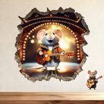 The Whimsy Hues - PVC Vinyl, Mouse in a Hole, Funny Sticker for Walls, Laptops, Tablets, Fridges, Cupboards, 3D Wall Sticker - Waterproof (Guitarist Mouse)