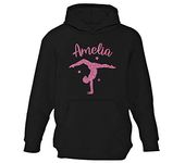 beyondsome Personalised Children's Glitter Gymnast Hoodie Girls Hoody Gift (Black/Pink Glitter Print, 11-12)