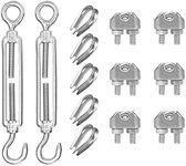 AFASOES Turnbuckle Wire Tensioner Stainless Steel Cable Wire Tensioner Kit with Wire Cable Clamp and Wire Rope Thimble for Clothesline, tension wire, outdoor String Light object Suspension (13 Pcs)