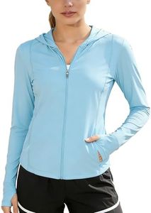 AGVNG Womens UPF 50 Zip Up Hoodies UV Sun Protection Long Sleeve Shirts Lightweight Quick Dry Jackets Workout Hiking Running Athletic Tops Thumb Hole Baby Blue L