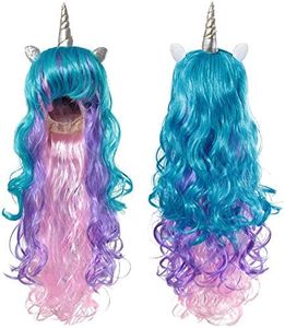 JOHOUSE 27.5 Inches Rainbow Hair Wig, Cosplay Wig Headpiece for Costume Cosplay Party Halloween, Full Long Curly Wavy