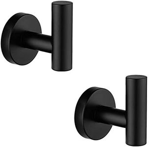 Nolimas Towel Coat Hook Matte Black SUS304 Stainless Steel Bathroom Clothes Cabinet Closet Sponges Robe Hook Wall Mounted Round Kitchen Heavy Duty Door Hanger 2 Packs