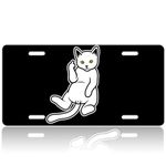 Funny Gestures Cute White Cat License Plate Cover,License Plate Funny Car License Plate Personalized Decoration Novelty Vanity Tag Stainless Steel for Women Men,12.2" X 6.2"