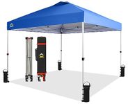 CROWN SHADES 10x10 Pop Up Canopy - Beach Tent with One Push Setup - Easy Outdoor Sun Shade for Events, Parties, Camping - Gazebo with STO-N-Go Cover Bag, Silver Coated Top, Blue