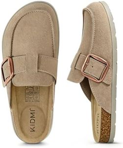 KIDMI Genuine Suede Clogs for Women Cork Footbed Leather Mules Slip On with Comfort Memory Foam and Adjustable Buckle, Taupe 37