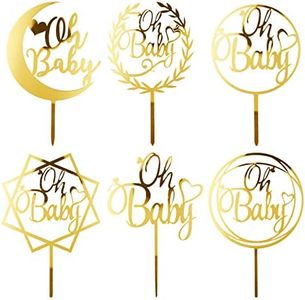 6Pcs Oh Baby Cake Topper Gold Acrylic Baby Shower Cake Decorations for Baby Girl Boy Birthday Cake Party Supplies Cake Toppers