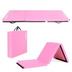 Bonnlo 6' Folding Tri-fold Gymnastics Gym Exercise Aerobics Mat, 6’x 2’x 2” PU Leather Tumbling Mats for Stretching Yoga Cheerleading Martial Arts (Pink)