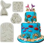 Mity rain Marine Theme Cake Fondant Mold - Seaweed Fish Seashell Coral Mermaid Tail Silicone Mold for Mermaid Theme Cake Decoration Chocolate Candy Polymer Clay Cupcake Cookie Jelly Sugar Craft