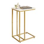 Aibiju C Shaped Side Table, End table, Laptop Holder Table for Study, Work, Industrial for Small Space,Living Room, Bedroon, Metal Frame, Modern, White Faux Marble and Gold Metal Frame, YD-TM051G