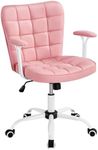 Yaheetech Mid-Back Faux Leather Office Chair with Detachable Padded Armrests Wide Seat Cushion Desk Computer Chair Vanity Task Chair for Office,Study,Living Room Pink