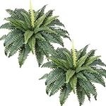 Dremisland Artificial Ferns for Outdoors, Set of 2 Bouquets 30" Diam Large Fake Ferns Potted or Hanging Artificial Boston Fern | Fake Plant Shrubs for Home Garden Porch Farmhouse Decoraction