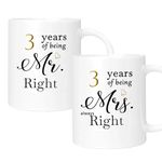 3 Year Anniversary Coffee Mugs Set of 2, 3rd Anniversary Wedding Gifts for Wife Husband Parents Couple Grandparents, 3th Anniversary Engagement Gifts Cups, 11oz