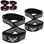 BEAST RAGE Figure 8 weight lifting straps Professional Padded Support Fitness Deadlift Powerlifters Cotton Straps Gym Wrist Straps (Black/White)