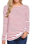 Women's Long Sleeve Striped T-Shirt Tee Shirt Tops Slim Fit Blouses (Small, Red White)