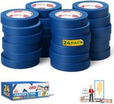 XFasten Blue Painters Tape 1 Inch Wide x 60 Yards 24-Pack 1440ft Total Bulk UV Wall-Safe Blue Tape Painters Masking Tape Blue Paint Tape for Walls Blue Masking Tape for Painting Tape for Walls