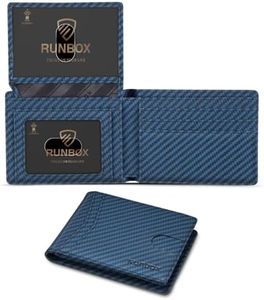 RUNBOX Wallet for Men Slim Rfid Leather 2 ID Window With Gift Box, Weave Pattern Bicolor Black-Blue, Contemporary