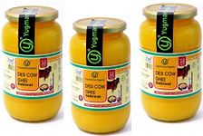 Yugmantra Organic Foods 100% Pure Natural A2 Milk Sahiwal Cow's Grass-Fed Desi Ghee Prepared Curd by Traditional Bilona Padati (Method) Immunity Superfood - in Glass Bottle (1000 ml x 3)