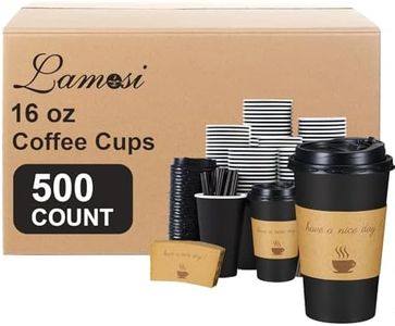 Lamosi 16 OZ Coffee Cups 500 Pack with Lids, Stir Sticks and Sleeves, Disposable Hot Paper Cup for Home, Travel, Office