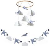 Sorrel + Fern Baby Crib Mobile (Birds in The Clouds w/Garland) - Nursery Decor Baby Shower Gift for Boys & Girls