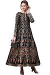 PURVAJA Women's Anarkali Ankle Length Jacquard semi-Stitched Gown Black