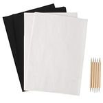 Carbon Transfer Paper and White Paper - Black Graphite Transfer Paper with Tracing Stylus for Wood Burning Transfer, Wood Carving and Tracing (205 Pcs)