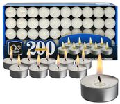 Tea Light Candles - 200 Bulk Pack - White Unscented Travel, Centerpiece, Decorative Candle - 4 Hour Burn Time - Pressed Wax - By Ohr