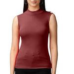 Prime fashions - New Ladies Turtle Neck Sleeveless Stretch Plain Polo Top Women’s Jumper – Casual Wear – Roll Neck – Summer Wear (M-L, Wine)