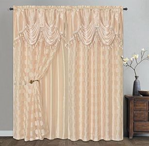 Circle Cycle. Clipped Voile/Voile Jacquard Window Curtain Panel Drape with Attached Fancy Valance & Taffeta Backing. 2pcs Set. Each pc 54 Wide x 84 Drop + 18 Valance. (Coffee)