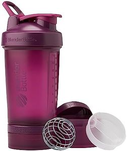 Blender Bottle Shaker Bottle with Pill Organizer and Storage for Protein Powder, ProStak System, 22-Ounce, Plum