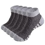 YUEDGE Mens Slipper Socks Non Slip Ankle Grey Fluffy Socks Cozy Fuzzy Sleep Bed Socks For Men Size 6-10, 5 Pairs