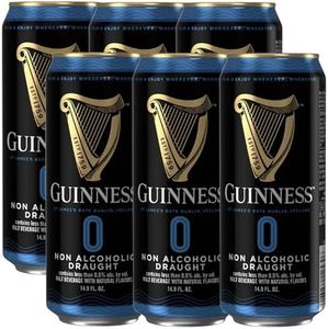 Guinness 0 Zero 6 Pack Non-Alcoholic Draught Stout Beer | 14.9oz Cans | Alcohol-Free Brew