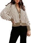 Dokotoo Cardigan Sweaters for Women V Neck Button Down Long Sleeve Sweater Tops Plaid Knit Cardigans UK Khaki M