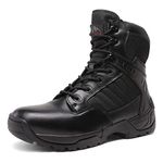 NORTIV 8 Men's Military Tactical Work Boots Leather Motorcycle Combat Boots,Size 9W,Black,Desert-W