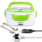 HOMEASY Electric Lunch Box, 80W 3 in 1 Food Heater Warmer 1.5L Removable Food-Grade Stainless Steel Container Portable for Car, Office, School and Home Use 220V/12V/24V (Green)