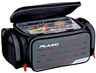 Plano Weekend Series 3500 Tackle Case, Gray Fabric, Includes 2 Stowaway Storage Boxes, Small Soft Fishing Tackle Bag for Baits & Lures, MOLLE Attachments, Charcoal