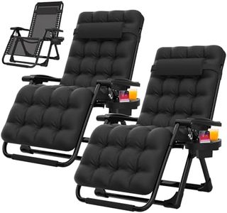 Suteck Zero Gravity Chair Set of 2, Reclining Camping Lounge Chair w/Removable Cushion, Upgraded Lock and Cup Holder, Reclining Patio Chairs Folding Recliner for Indoor and Outdoor