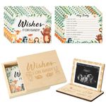 EFenegabos 53PCS Animal Baby Shower Advice Cards Keepsake Box Jungle Baby Shower Games Decorations Baby Prediction Unisex Baby Shower Games Cards Welcome to The World Wishes for Baby