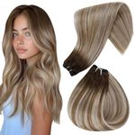 Hetto Weft Hair Extensions Balayage Human Hair Sew in Real Hair Weft Extensions Human Hair Darkest Brown to Natural Blonde Weft in Weaves Human Hair Extensions #3/8/22 Straight 16 Inch 80g