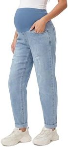 OUGES Women's Maternity Pregnancy Jeans Pants Cotton Cute Ripped Denim Work Jeans Trousers Over Belly Loose Slim Tall Petite Casual Fit Pockets Maternity Clothes Outfits Mom Jeans 2026(Light Blue,XL)