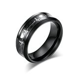 Bishilin Promise Rings for Men Customize, Black Wedding Band Men Stainless Steel Heartbeat with Carbon 8MM Wide Size V 1/2