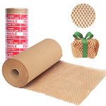 Honeycomb Packing Paper Wrap 12"x400' Recycled Bubble Cushioning Wrap Eco Friendly Moving Supplies for Shipping, Packaging & Gifts - Protective Wrap for Fragile Items with 20 Fragile Sticker Labels