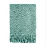 BOURINA Textured Solid Soft Sofa Throw Couch Cover Knitted Decorative Blanket, Turquoise, 127x152cm