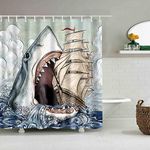 Mantto Big Mouth Shark Shower Curtains Mediterranean Style Marine Life, Bath Fantastic Decorations Waterproof Polyester Fabric Bathroom Shower Curtain Liner with Hooks 72" x 72" (Shark)