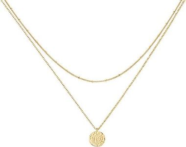 LOYATA Dainty Layered Choker Necklace 14K Gold Plated Moon Charm Pendant Neckalce Handmade Double Layered Choker Necklaces for Women